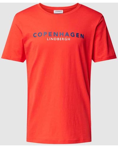 Lindbergh T-Shirt mit Label-Print Modell 'Copenhagen' - Rot