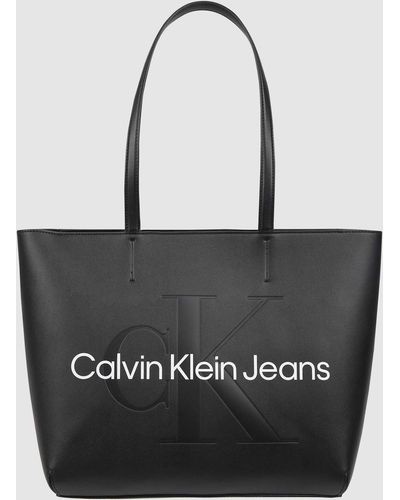 Calvin Klein Shopper In Leerlook - Zwart