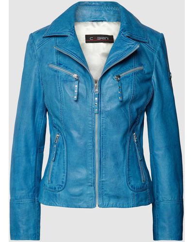 Cabrini Lederjacke mit Reverskragen - Blau