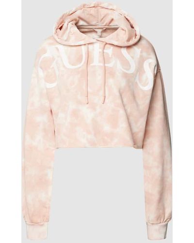 Guess Cropped Hoodie mit Label-Print - Natur