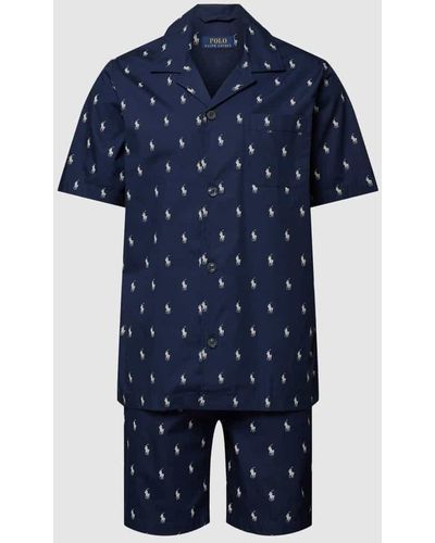 Polo Ralph Lauren Pyjama mit Allover-Logo-Muster Modell 'WOVEN' - Blau