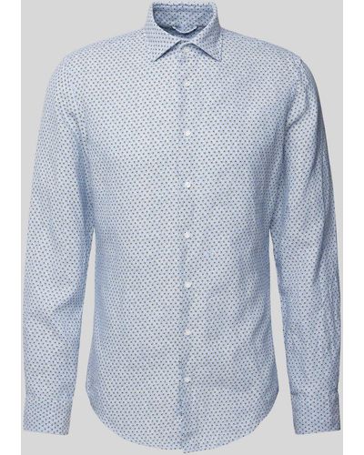 Seidensticker Slim Fit Business-Hemd aus Leinen mit Allover-Muster - Blau