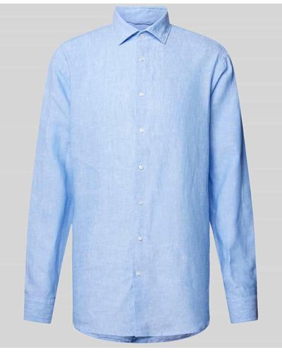 Seidensticker Slim Fit Leinenhemd mit Kentkragen - Blau