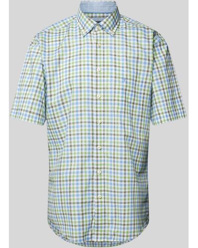 Fynch-Hatton Freizeithemd mit Button-Down-Kragen - Blau
