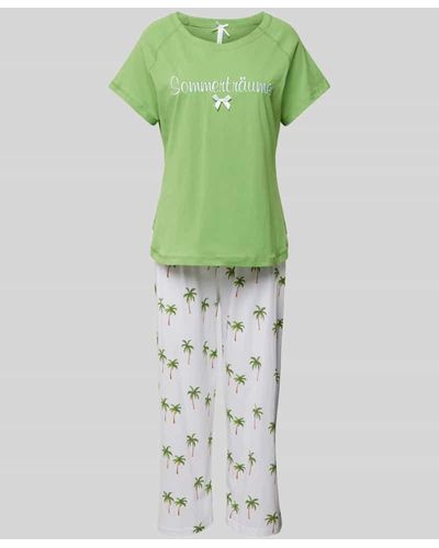 Louis & Louisa Pyjama mit Statement-Stitching Modell 'Capri' - Grün