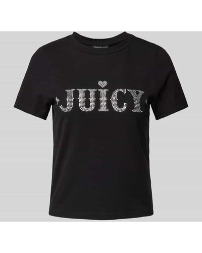 Juicy Couture T-Shirt mit Ziersteinbesatz und Rundhalsausschnitt - Schwarz