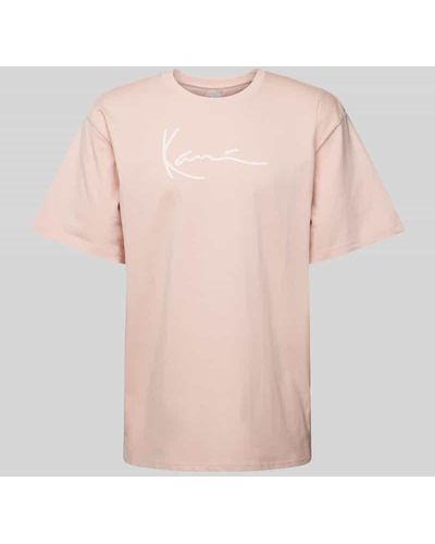 Karlkani T-Shirt mit Label-Print Modell 'Signature' - Pink