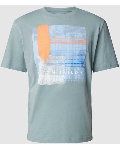 Tom Tailor T-shirt Met Motief- En Labelprint - Blauw