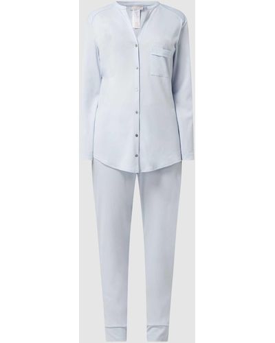 Hanro Pyjama Van Gemerceriseerd Katoen, Model 'pure Essence' - Blauw