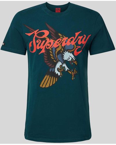 Superdry T-Shirt mit Motiv- und Statement-Print Modell 'TATTOO SCRIPT' - Blau