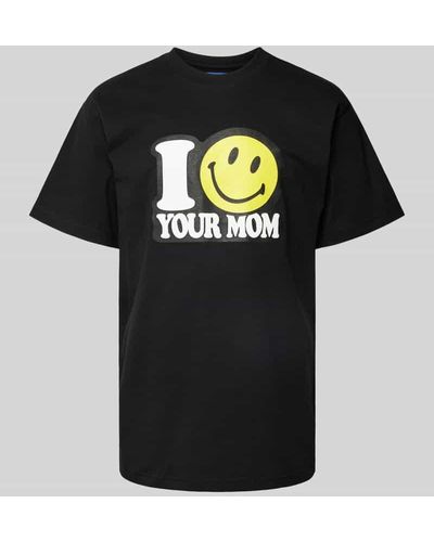 Market T-Shirt mit Rundhalsausschnitt Modell 'SMILEY YOUR MOM' - Schwarz