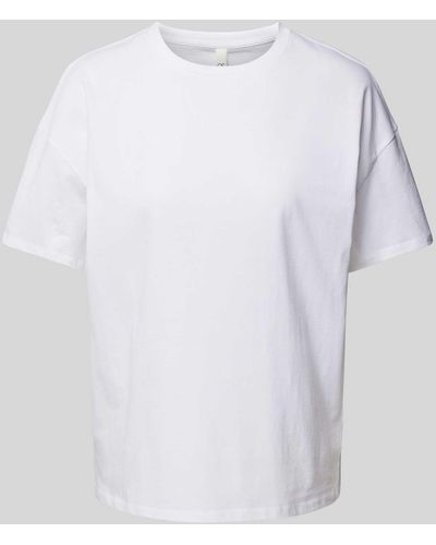 QS T-Shirt mit geripptem Rundhalsausschnitt - Weiß