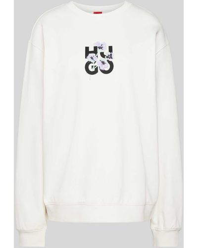 HUGO Sweatshirt mit Label-Print - Weiß