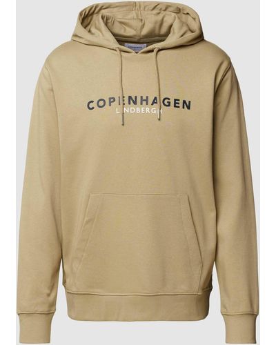 Lindbergh Hoodie Met Labelprint - Naturel