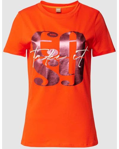 BOSS T-Shirt mit Statement-Print - Orange