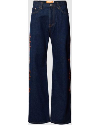Review Baggy Jeans Met Motiefstitching - Blauw
