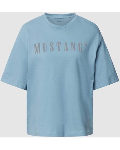 Mustang T-shirt Met Labelprint - Blauw