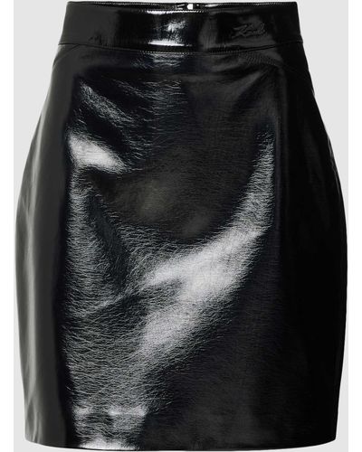 Karl Lagerfeld Rok In Leerlook, Model 'faux Patent Leather Skirt' - Zwart