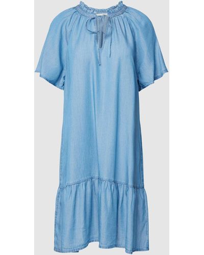 Edc By Esprit Knielanges Kleid aus Lyocell mit Schlüsselloch-Ausschnitt - Blau