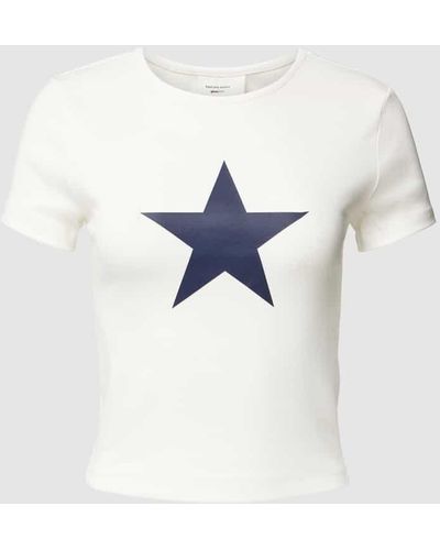 Gina Tricot T-Shirt mit Statement-Print - Blau