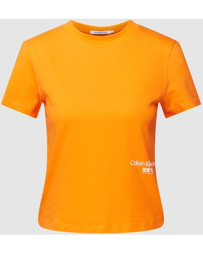 Calvin Klein T-shirt Met Labelprint - Oranje