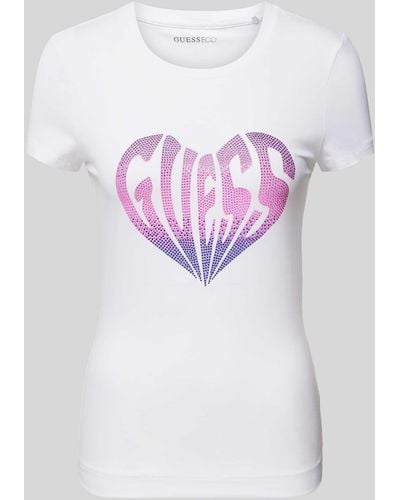 Guess T-Shirt mit Strasssteinbesatz Modell 'HEART' - Pink