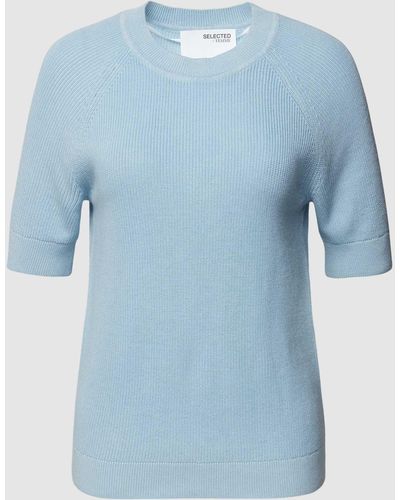 SELECTED Gebreid Shirt Met Ronde Hals - Blauw