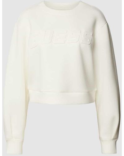 Guess Cropped Sweatshirt mit Label-Schriftzug Modell 'CINDRA' - Natur
