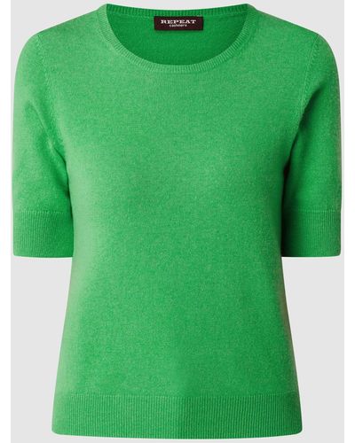 Repeat Cashmere T-Shirt in Strick-Optik - Grün