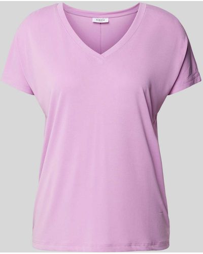 MSCH Copenhagen T-Shirt mit V-Ausschnitt Modell 'Fenya' - Pink