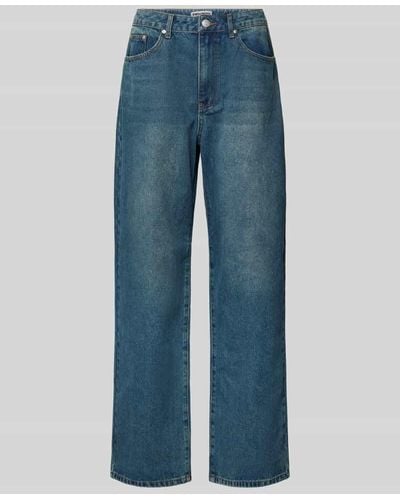 Review Jeans mit weitem Bein im Used-Look - Blau