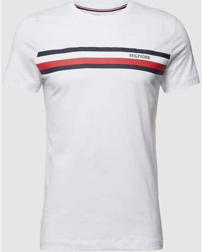 Tommy Hilfiger Slim Fit T-Shirt mit Label-Print - Weiß