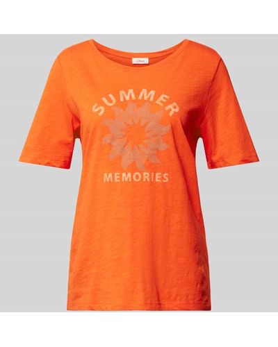 S.oliver T-Shirt mit Statement-Print - Orange