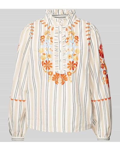 Rich & Royal Bluse mit floralen Stickereien - Weiß