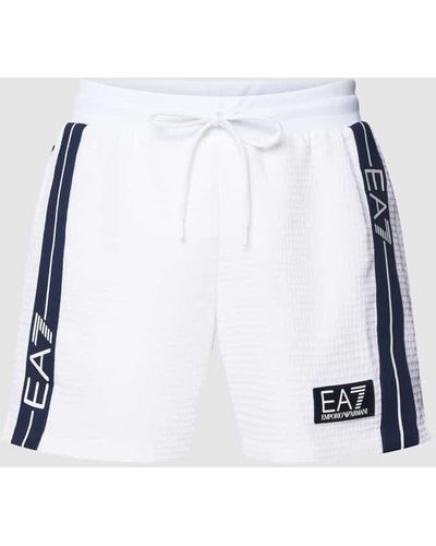 EA7 Shorts mit Strukturmuster - Weiß