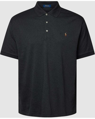 Ralph Lauren Plus Size Poloshirt Met Logostitching - Zwart
