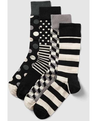 Happy Socks Socken mit Allover-Muster im 4er-Pack Modell 'Classic Black' - Schwarz