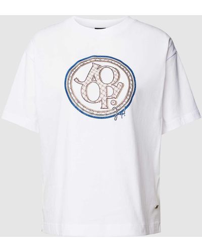 Joop! T-shirt Met Geribde Ronde Hals En Motiefprint - Wit