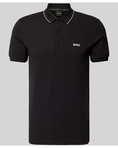 BOSS Regular Fit Poloshirt mit Label-Stitching Modell 'Paule' - Schwarz
