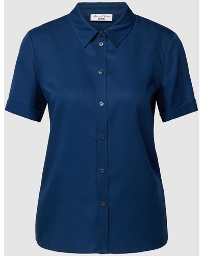 Marc O' Polo Hemdbluse aus Lyocell mit durchgehender Knopfleiste - Blau