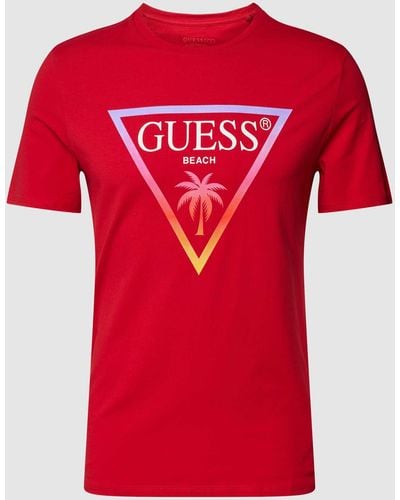 Guess T-Shirt mit Label-Print Modell 'Triangle' - Rot