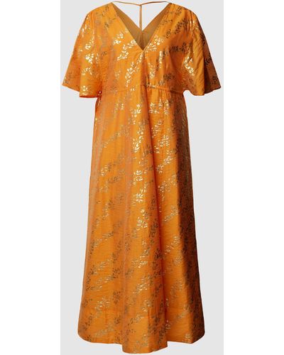 Second Female Midi-jurk Met All-over Motief - Oranje