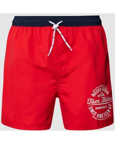 Tom Tailor Badehose mit Label-Print - Rot