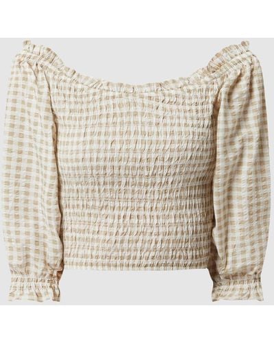 Gina Tricot Cropped Off-Shoulder-Blusenshirt aus Seersucker Modell 'Evren' - Natur