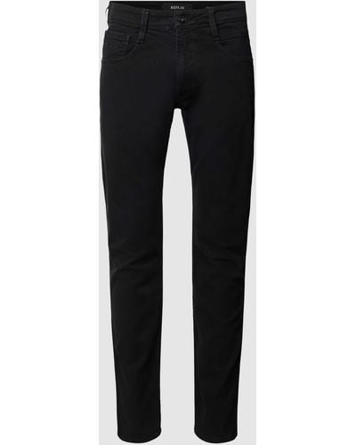 Replay Straight Fit Jeans im 5-Pocket-Design Modell 'ANBASS' - Schwarz