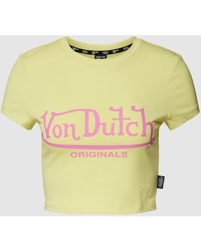 Von Dutch Cropped T-Shirt mit Label-Print Modell 'ARTA' - Gelb