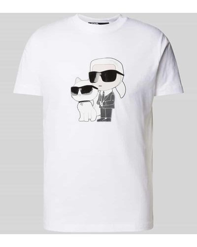 Karl Lagerfeld T-Shirt mit Motiv- und Label-Print - Weiß