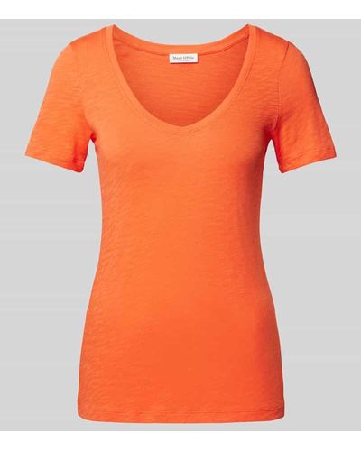 Marc O' Polo T-Shirt mit abgerundetem V-Ausschnitt - Orange