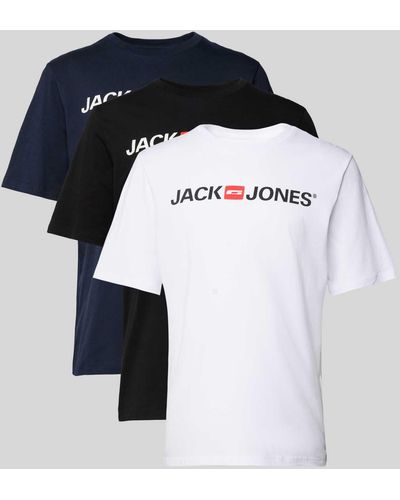 Jack & Jones T-shirt Met Labelprint En Ronde Hals - Blauw