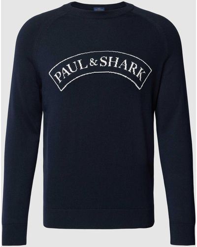 Paul & Shark Gebreide Pullover Met Labelopschrift - Blauw
